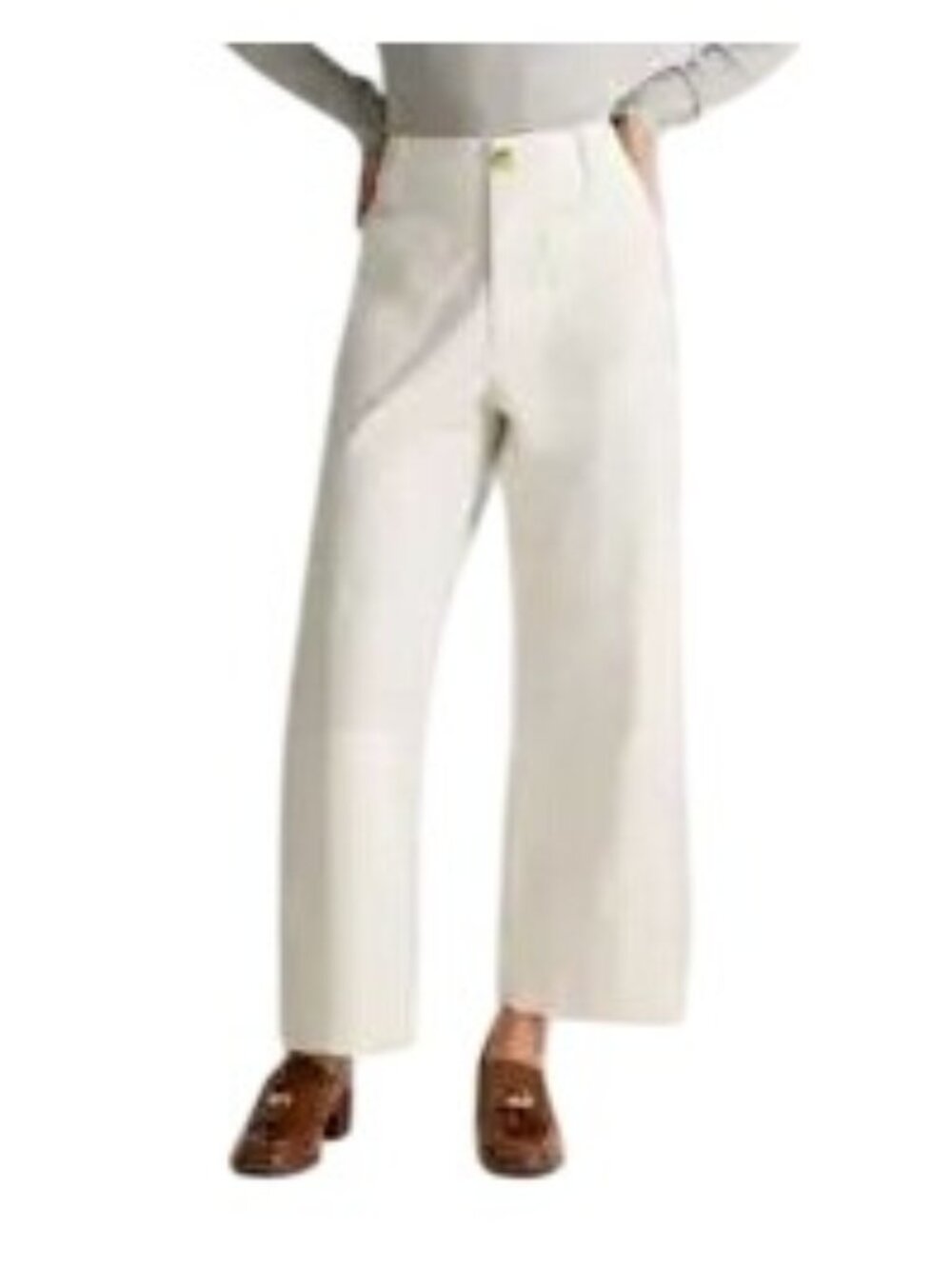 Quince Organic Stretch Cotton Chino Cropped Wide Leg Pants Frost White Sz16 NWOT